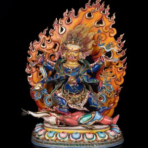 Six Armed Mahakala Statue : 24k Gold with Vibrant Colors