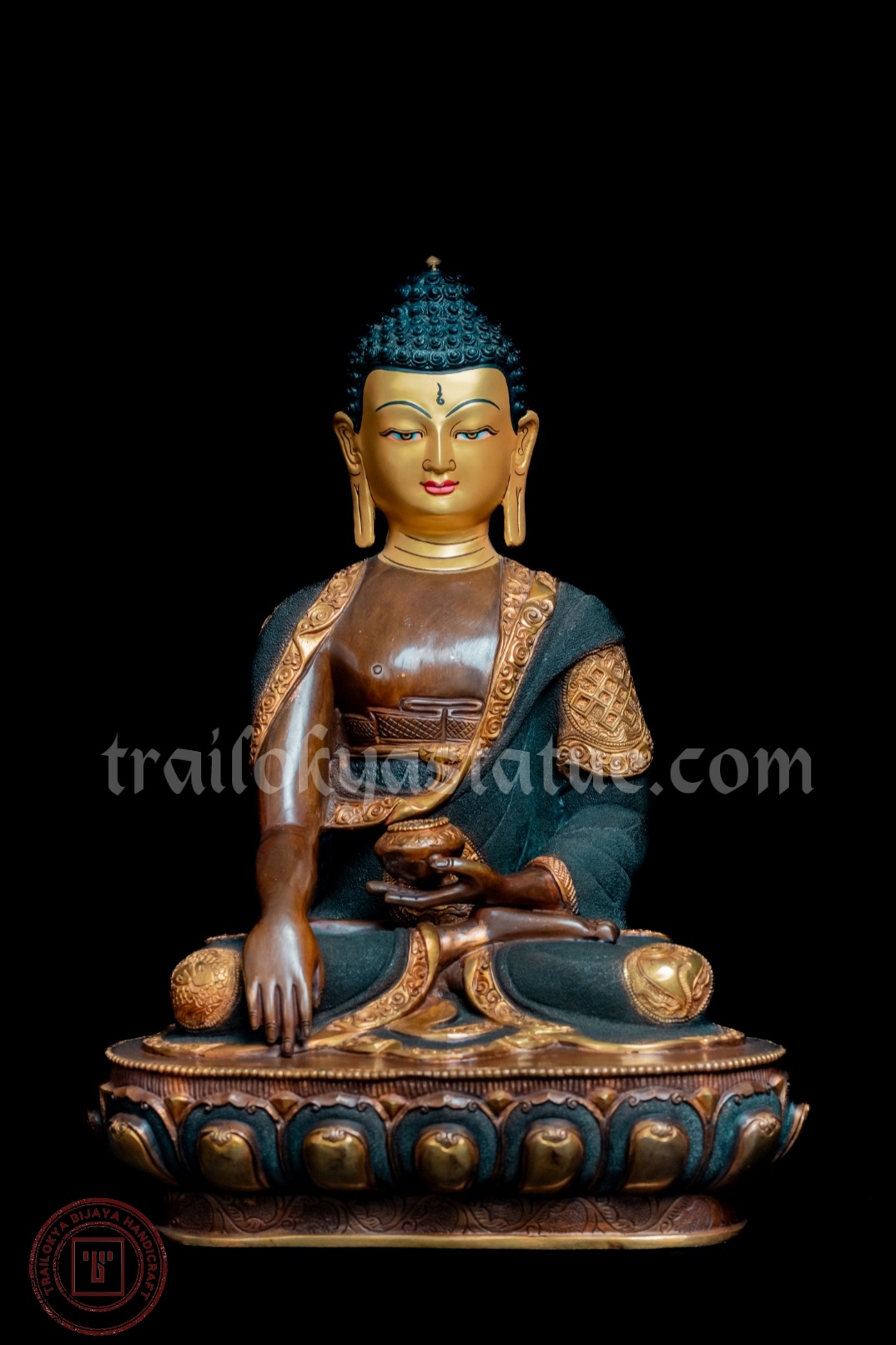 BEAUTIFUL OXIDIZED SHAKYAMUNI BUDDHA WITH EIGHT AUSPICIOUS SYMBOLS - Image 3