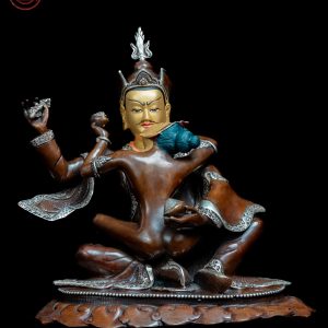 Silver Oxidize Lotus Born Guru Rinpoche With Consort Statue